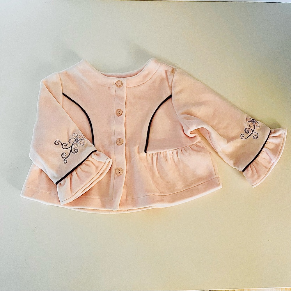 Pink Velour Embroidered Baby Girl Jacket/Top Size 3-6 Months